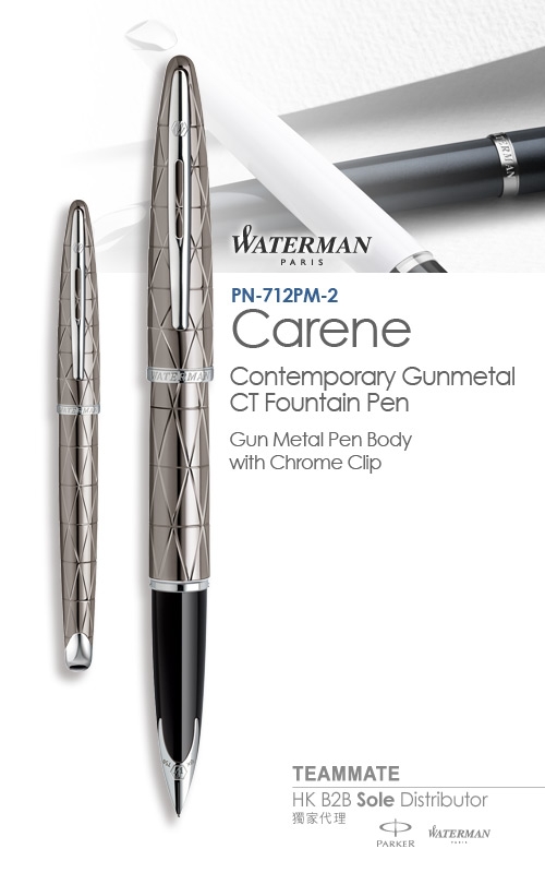 威迪文海韻銀杆菱格白夾墨水筆  Waterman - Carene Contemporary Gunmetal ST Fountain Pen 