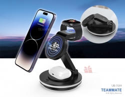 三合一無線充電器連LED燈 ｜多功能充電器｜客製化充電寶 3-in-1 Swivel Wireless Charger with Ambient Light 