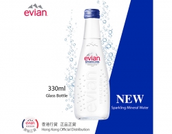 法國Evian 有氣天然礦泉水-玻璃樽裝 ($325/箱) Evian Sparkling Natural Mineral Water 330mlx20-Glass