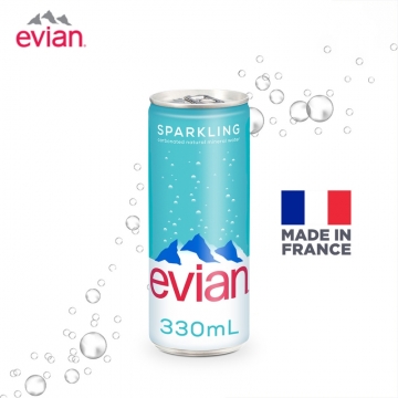 法國依雲罐裝有氣水 ($279/箱) Evian Sparkling Natural Mineral Water【Can】 330mLx24